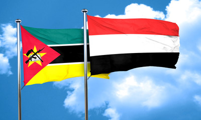 Mozambique flag with Yemen flag, 3D rendering