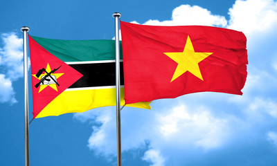 Mozambique flag with Vietnam flag, 3D rendering