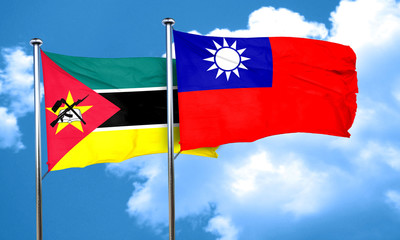 Mozambique flag with Taiwan flag, 3D rendering