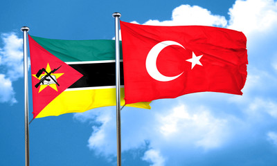 Mozambique flag with Turkey flag, 3D rendering