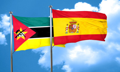 Mozambique flag with Spain flag, 3D rendering
