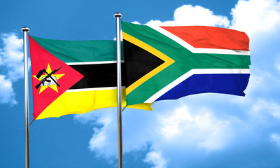 Mozambique flag with South Africa flag, 3D rendering
