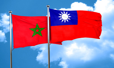 Morocco flag with Taiwan flag, 3D rendering