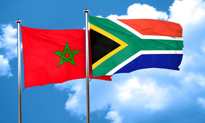Morocco flag with South Africa flag, 3D rendering