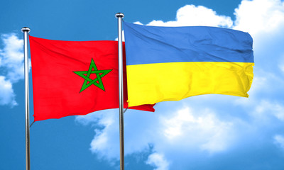 Morocco flag with Ukraine flag, 3D rendering