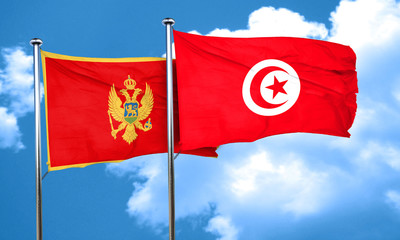 Montenegro flag with Tunisia flag, 3D rendering