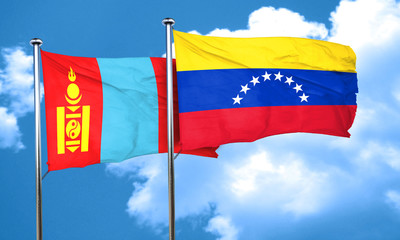 Mongolia flag with Venezuela flag, 3D rendering