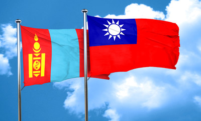 Mongolia flag with Taiwan flag, 3D rendering