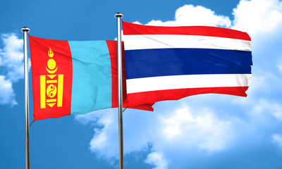 Mongolia flag with Thailand flag, 3D rendering