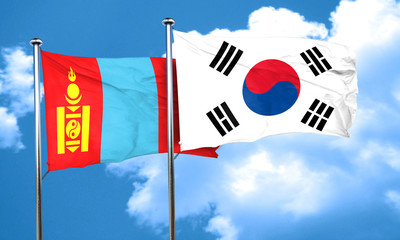 Mongolia flag with South Korea flag, 3D rendering
