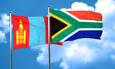 Mongolia flag with South Africa flag, 3D rendering
