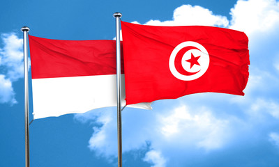 monaco flag with Tunisia flag, 3D rendering