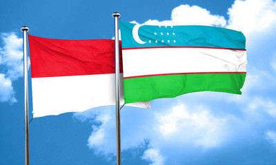 monaco flag with Uzbekistan flag, 3D rendering