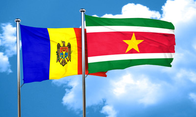 Moldova flag with Suriname flag, 3D rendering