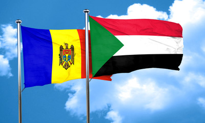 Moldova flag with Sudan flag, 3D rendering