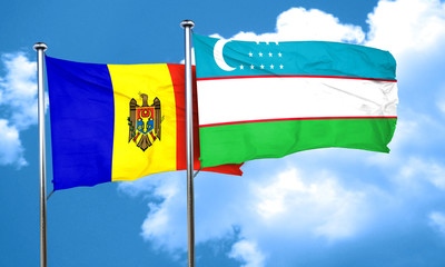 Moldova flag with Uzbekistan flag, 3D rendering