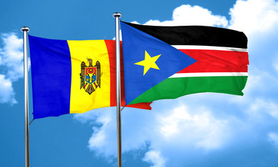Moldova flag with South Sudan flag, 3D rendering