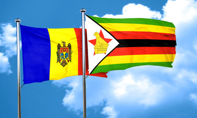 Moldova flag with Zimbabwe flag, 3D rendering