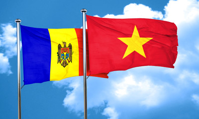 Moldova flag with Vietnam flag, 3D rendering
