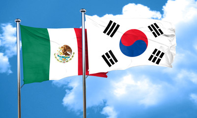mexico flag with South Korea flag, 3D rendering