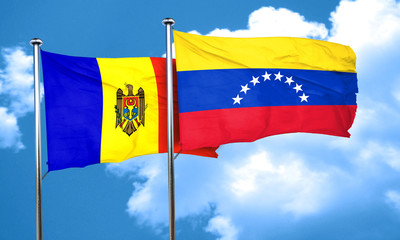 Moldova flag with Venezuela flag, 3D rendering
