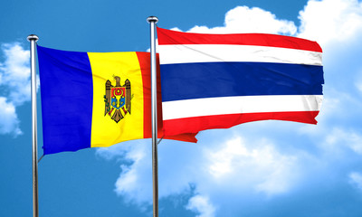Moldova flag with Thailand flag, 3D rendering