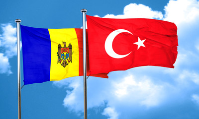 Moldova flag with Turkey flag, 3D rendering