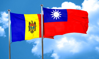 Moldova flag with Taiwan flag, 3D rendering