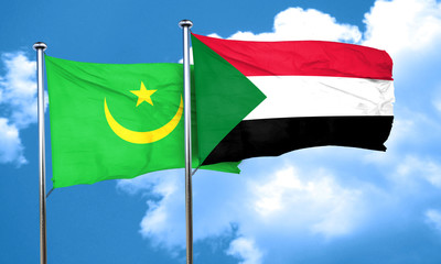 Mauritania flag with Sudan flag, 3D rendering