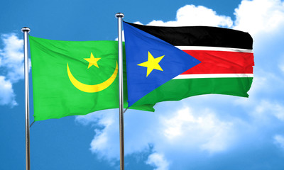 Mauritania flag with South Sudan flag, 3D rendering