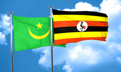 Mauritania flag with Uganda flag, 3D rendering
