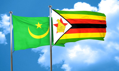 Mauritania flag with Zimbabwe flag, 3D rendering
