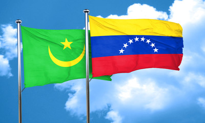 Fototapeta na wymiar Mauritania flag with Venezuela flag, 3D rendering