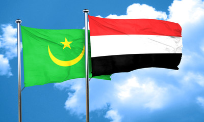 Mauritania flag with Yemen flag, 3D rendering