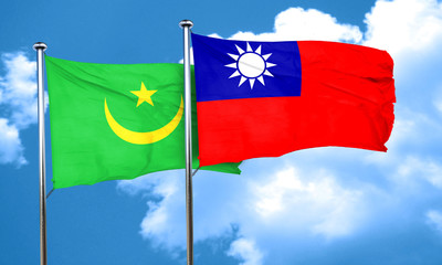 Mauritania flag with Taiwan flag, 3D rendering