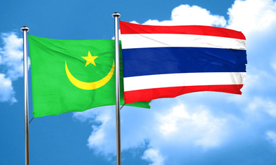 Mauritania flag with Thailand flag, 3D rendering