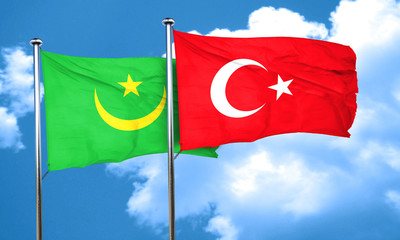Mauritania flag with Turkey flag, 3D rendering