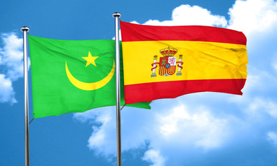 Mauritania flag with Spain flag, 3D rendering