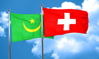 Mauritania flag with Switzerland flag, 3D rendering