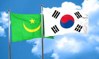 Mauritania flag with South Korea flag, 3D rendering