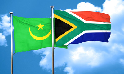 Mauritania flag with South Africa flag, 3D rendering