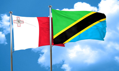 Malta flag with Tanzania flag, 3D rendering