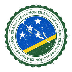 Solomon Islands map and flag in vintage rubber stamp of state colours. Grungy travel stamp with map and flag of Solomon Islands. Country map and flag vector illustration.
