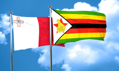 Malta flag with Zimbabwe flag, 3D rendering