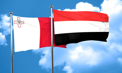 Malta flag with Yemen flag, 3D rendering