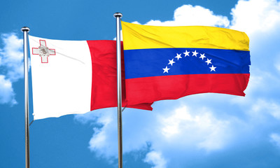 Malta flag with Venezuela flag, 3D rendering