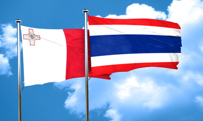 Malta flag with Thailand flag, 3D rendering
