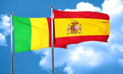 Mali flag with Spain flag, 3D rendering