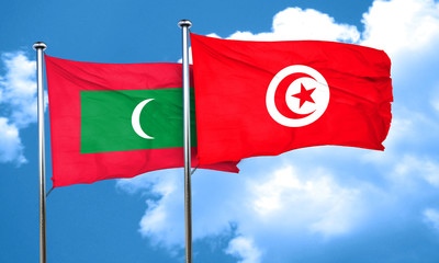 Maldives flag with Tunisia flag, 3D rendering