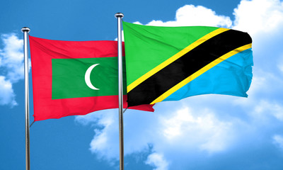 Maldives flag with Tanzania flag, 3D rendering